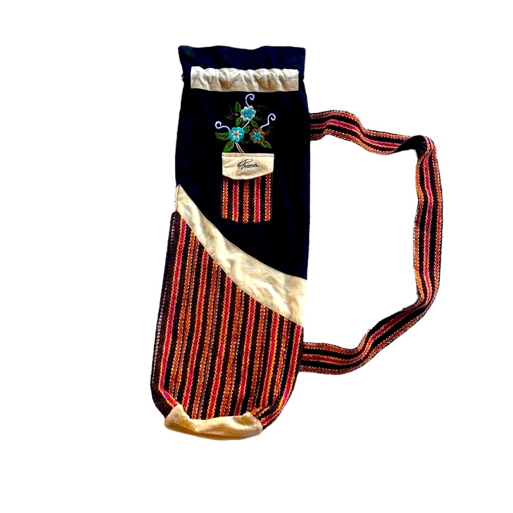 Prana Sling On Colorful Flowered Embroidered Yoga Mat Carrier Bag with Pocket.